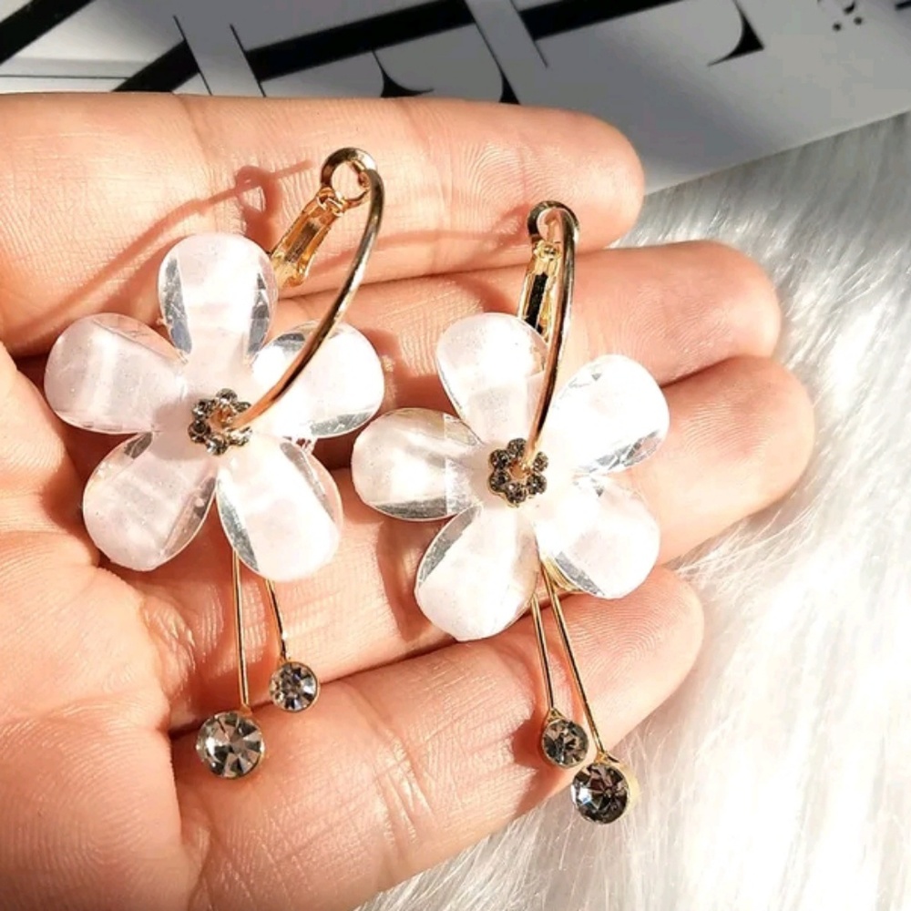 Acrylic Flower Drop Crystal Hoop Earrings - Picture 3 of 6